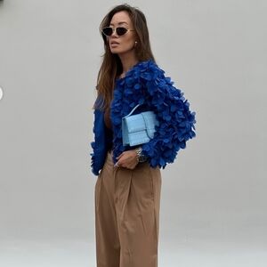 Zara Voluminous Floral Petal Jacket Blazer Cardigan Blue Size XS and S